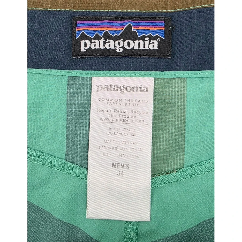 Patagonia Board Shorts Size 34 Mens Striped Teal Brown Navy Gorpcore Summer